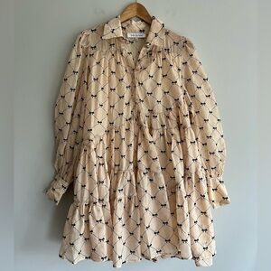 Sofie the Label Gold Babydoll Velvet Bow Patterned Dress Medium